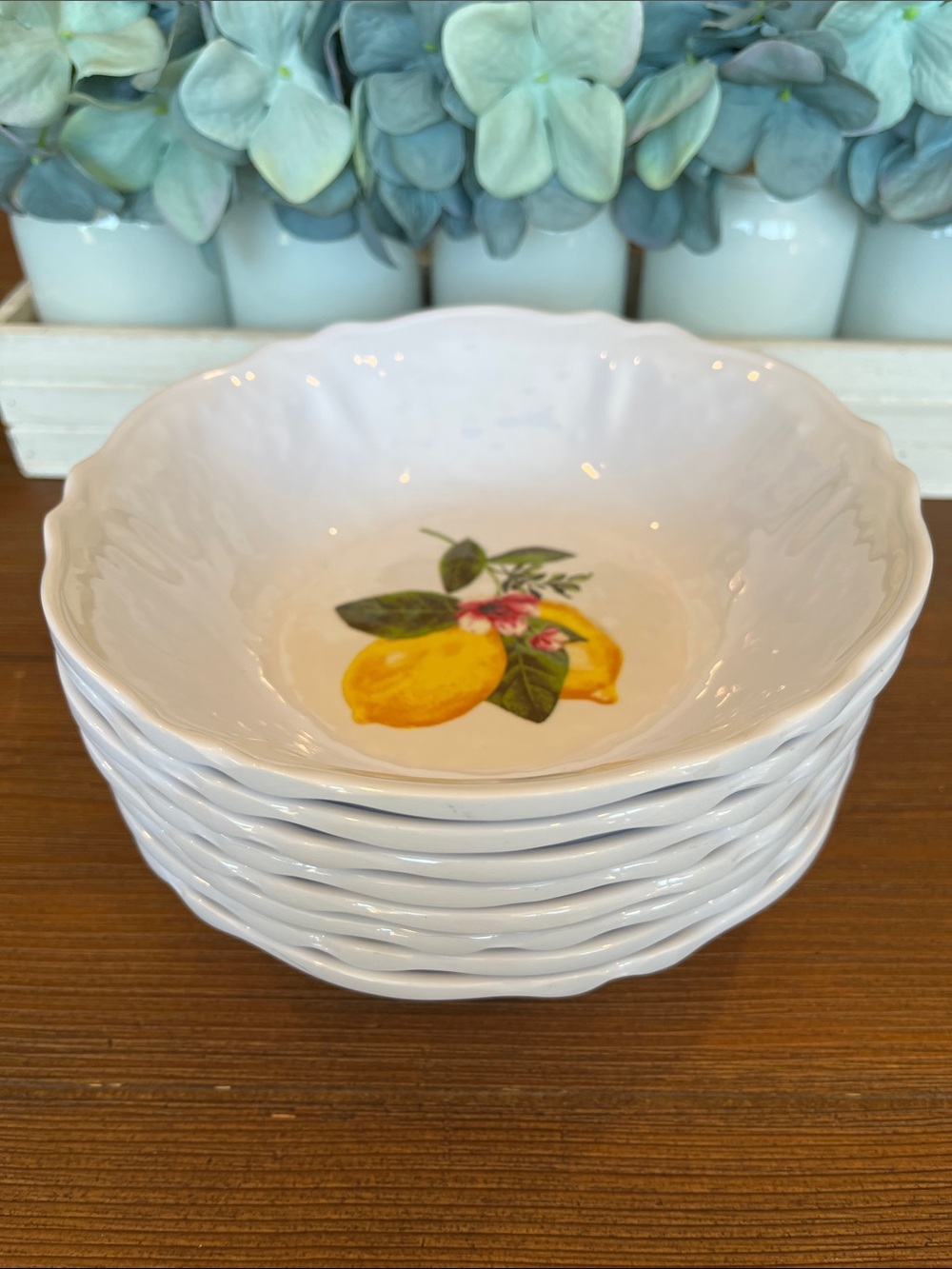 NWOT Never Used! Set of 8 Shabby Chic Melamine Salad Bowls with Lemon Design